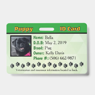 Puppy ID card - Green Badge