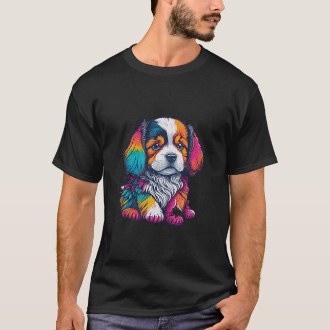 Puppy Illustration With Vivid Colour  T-Shirt (Front)