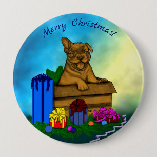 Puppy in A Box , Merry Xmas 10 Cm Round Badge