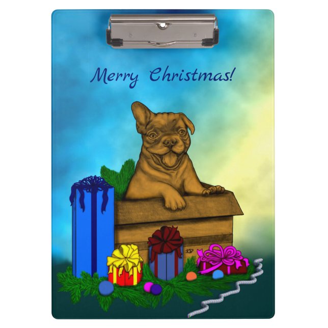 Puppy in A Box , Merry Xmas Clipboard (Front)