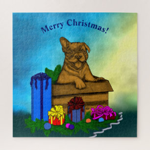 Puppy in A Box , Merry Xmas Jigsaw Puzzle