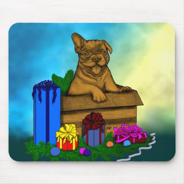 Puppy in A Box , Merry Xmas Mouse Pad (Front)