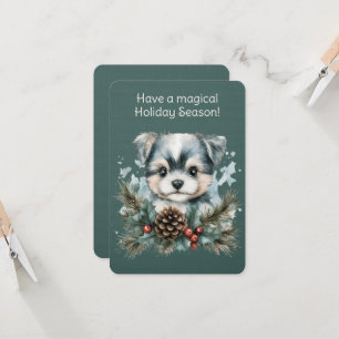 Puppy In A Christmas Wreath  Card