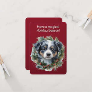 Puppy In A Christmas Wreath  Card