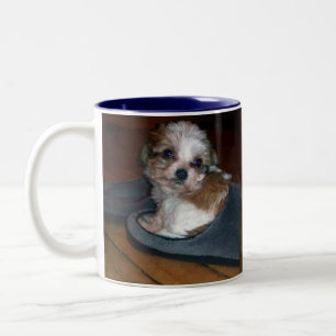 Puppy in a slipper. Two-Tone coffee mug