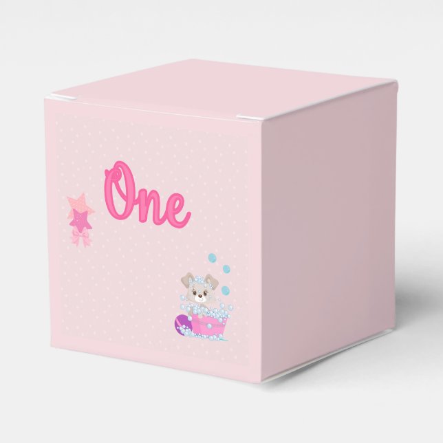 Puppy in Bath One Year Old Girl Birthday Favour Box (Front Side)