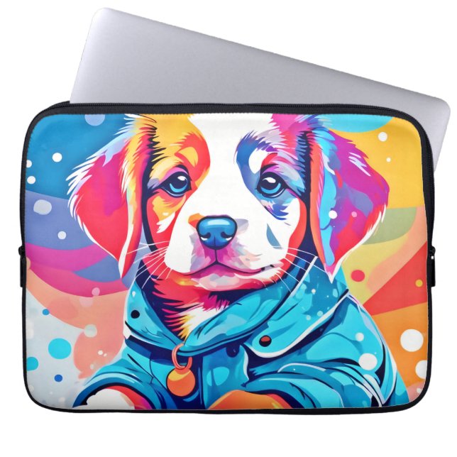 Puppy in Blue Coat Design Laptop Sleeve (Front)
