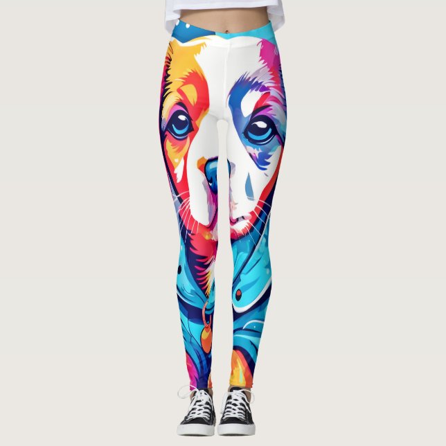 Puppy in Blue Coat Design Leggings (Front)