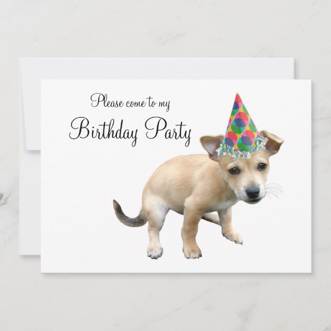 Puppy in Party Hat Birthday Invitation (Front)