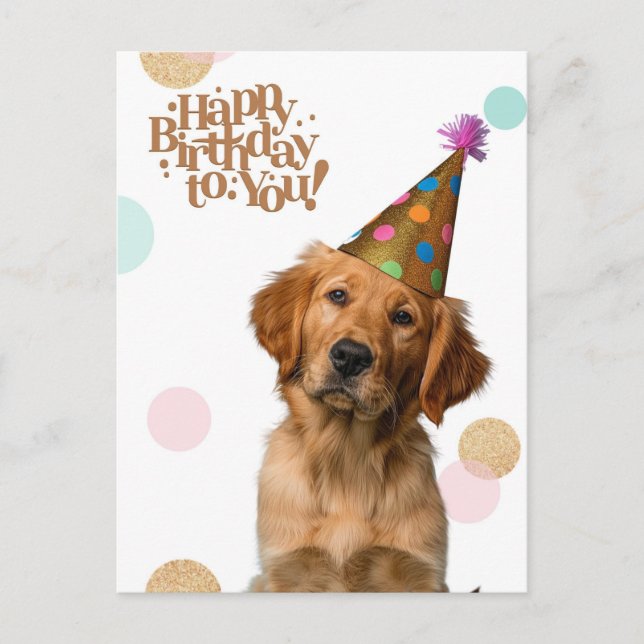 Puppy in Party Hat Birthday Postcard (Front)