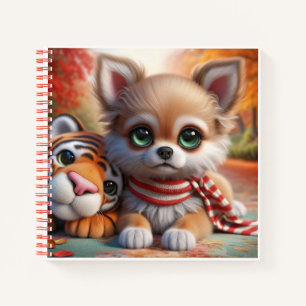Puppy in Scarf with Plush Tiger, by Natasha Us   Notebook