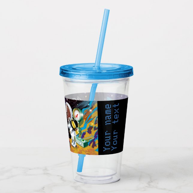 Puppy in space an alien with a telescope acrylic tumbler (Back)