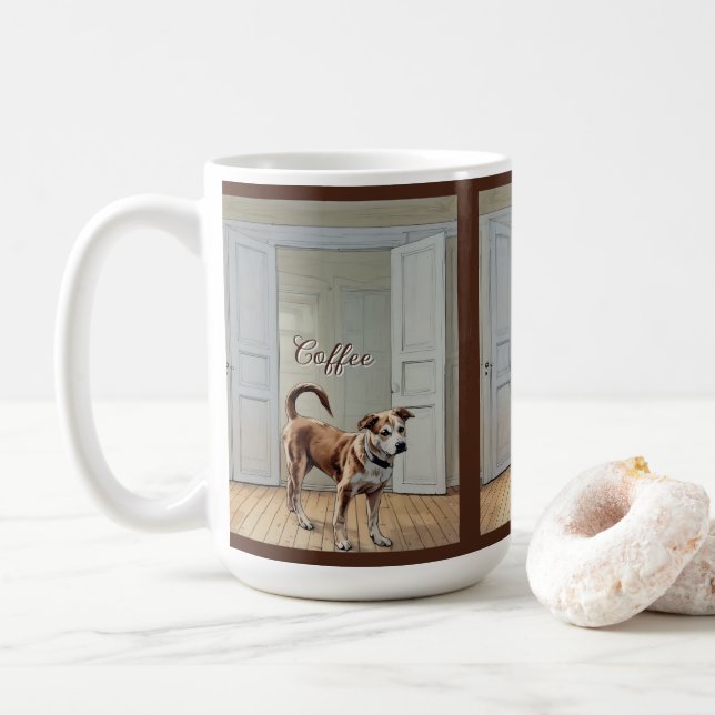 Puppy In The Doorway Mug (With Donut)