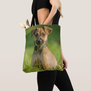 Puppy In The Grass Tote Bag