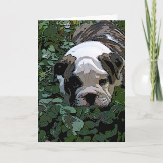 Puppy in the Pansies greeting card