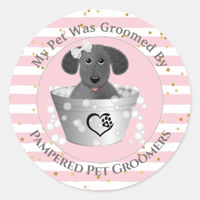   Puppy in Tin Tub Customer Classic Round Sticker (Front)