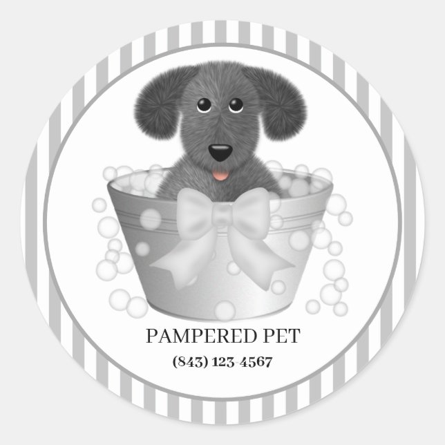Puppy in Tin Tub Dog Groomer Business Stickers (Front)