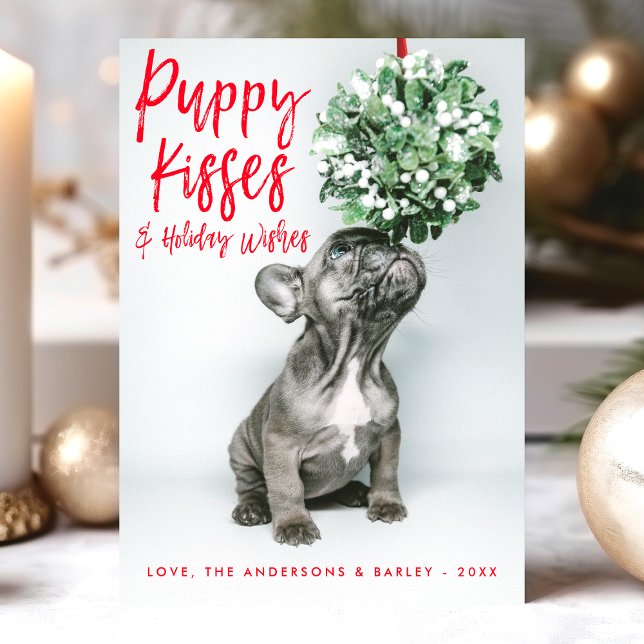 Puppy Kisses And Wishes Cute Pet Dog Photo Holiday Card (Creator Uploaded)