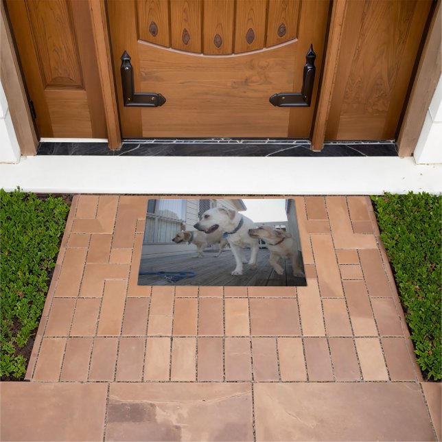 Puppy Kisses: Cream Colour Labrador Family Love,  Doormat (Outdoor)