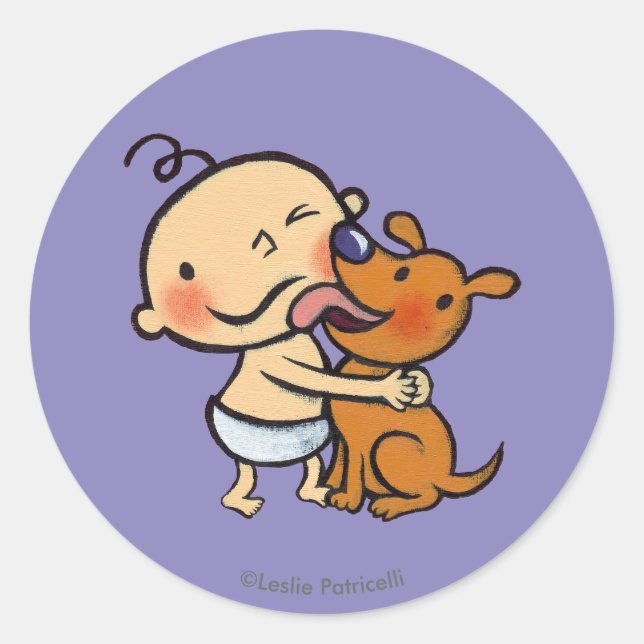 Puppy Kisses for the Baby Classic Round Sticker (Front)