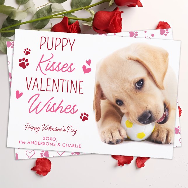 Puppy Kisses Valentine Wishes Custom Pet Dog Photo Holiday Card (Creator Uploaded)