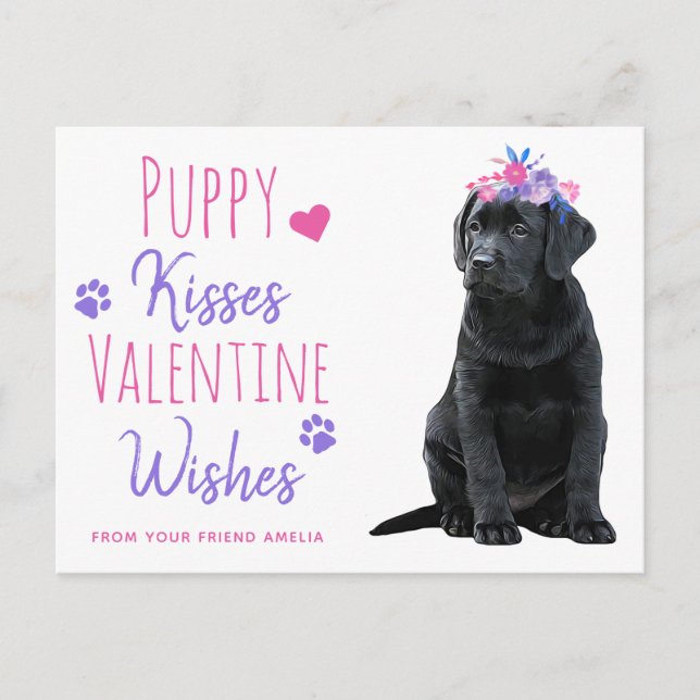 Puppy Kisses Valentine Wishes Kids Valentines Day Holiday Postcard (Front)