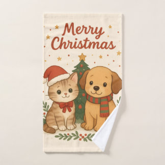 Puppy & Kitten Christmas Cheer Hand Towel