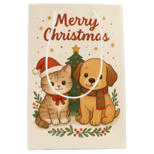 Puppy & Kitten Christmas Cheer Medium Gift Bag