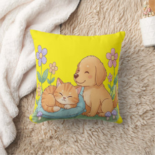 Puppy & Kitten Floral Pillow – Cosy Cuteness for P