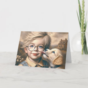 Puppy Licking Boy's Face Card