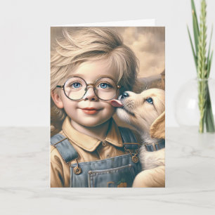 Puppy Licking Little Boy's Face Card