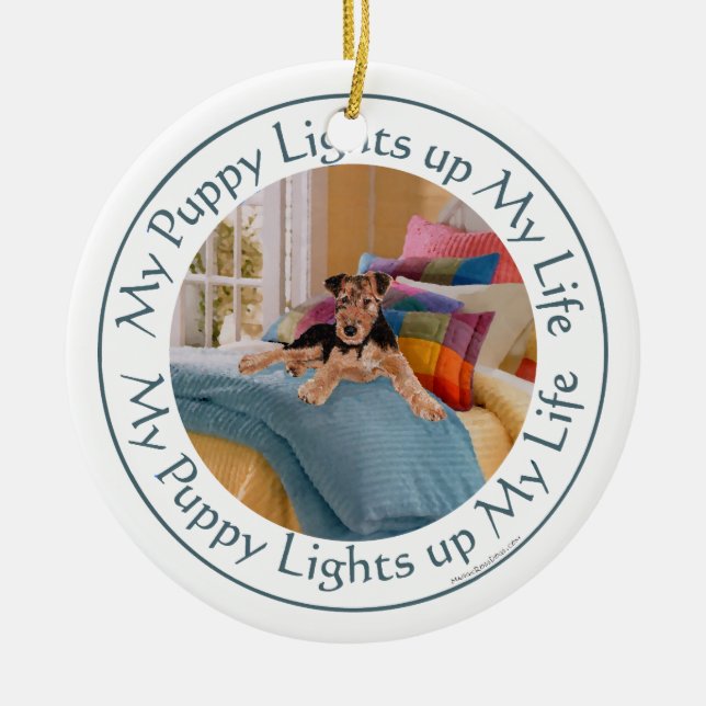 Puppy Lights Up MY Life Ceramic Tree Decoration (Front)