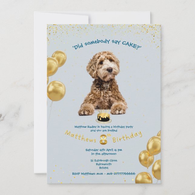 Puppy Likes Cake Birthday Party Invitation (Front)