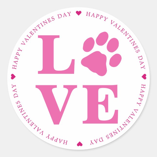 Puppy Love Dog Paw Valentines Day Classic Round Sticker (Front)