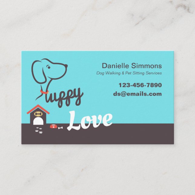 Puppy Love Dog Sitting Business Cards (Front)