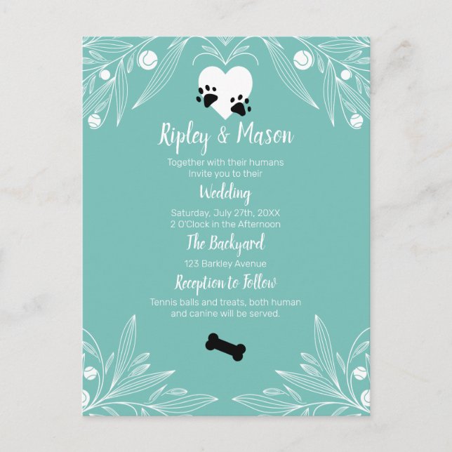 Puppy Love Dog Wedding Invitation Postcard (Front)