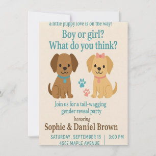Puppy Love Gender Reveal Invitation