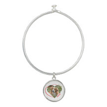 Puppy Love Heart  Bangle Bracelet With Round Charm