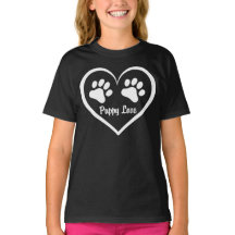 Puppy Love heart with paw prints on dark