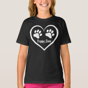 Puppy Love heart with paw prints on dark  T-Shirt