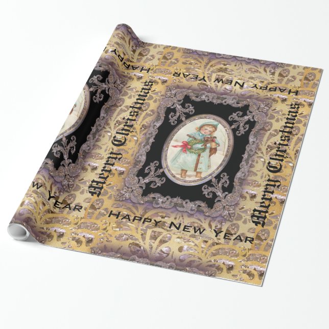 Puppy Love Precious Victorian Wrapping Paper (Unrolled)