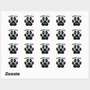 Puppy Love Rainbow Heart Square Sticker