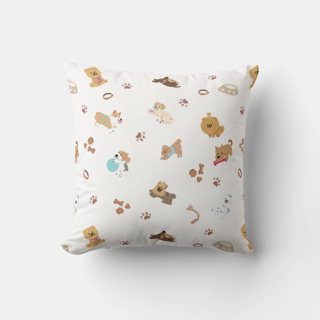Puppy Love Seamless Pattern | Playful Dogs, Paw Pr Cushion (Front)