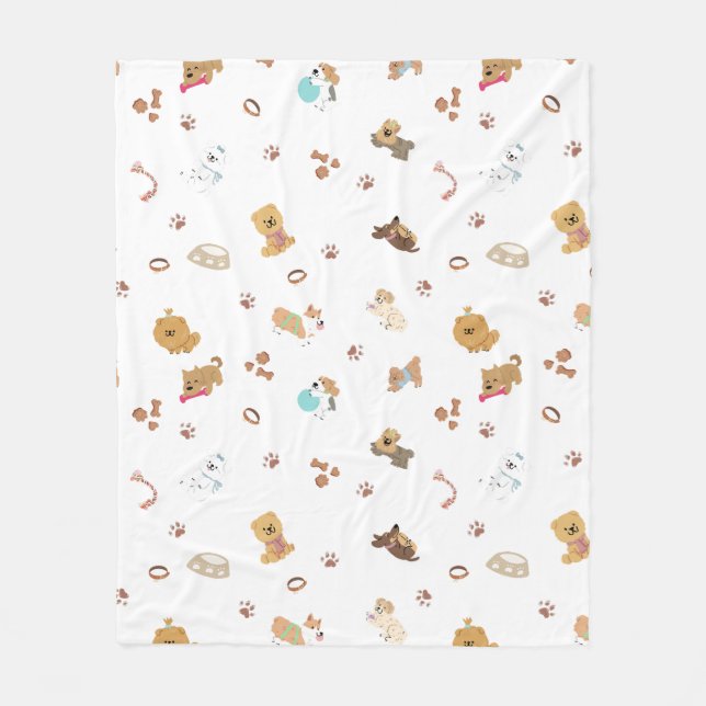Puppy Love Seamless Pattern | Playful Dogs, Paw Pr Fleece Blanket (Front)