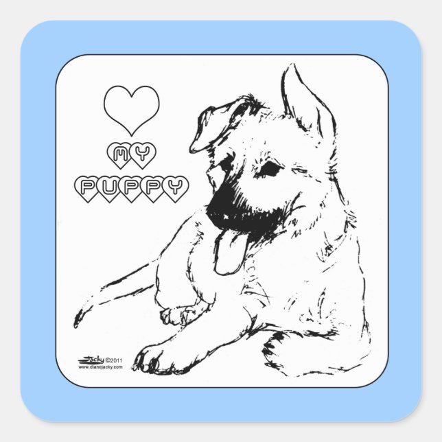 Puppy Love Square Sticker (Front)