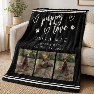 Puppy Love Three Photo Dog Black and White Sherpa Blanket