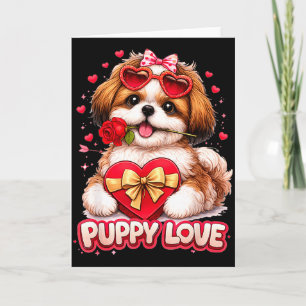Puppy Love Valentine Shih Tzu Dog Cute Romance  Card
