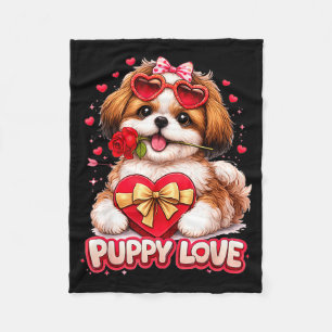 Puppy Love Valentine Shih Tzu Dog Cute Romance Fleece Blanket