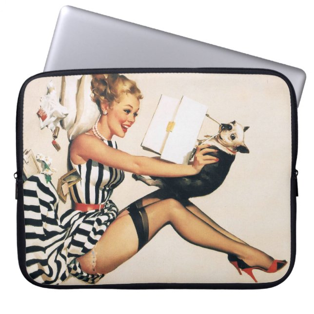Puppy Lover Pin-up Girl - Retro Pinup Art Laptop Sleeve (Front)