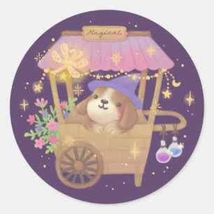 Puppy Magician: Vintage Magical Vendor Cart Classic Round Sticker